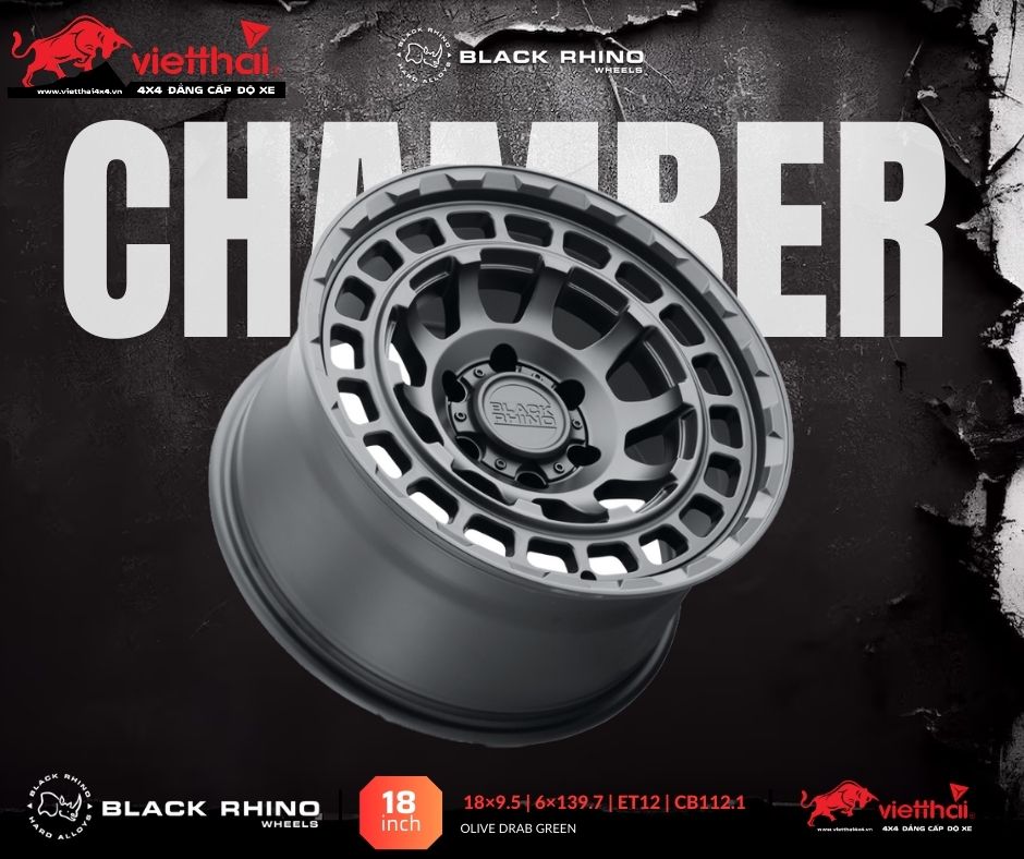 MÂM BLACK RHINO CHAMBER 18×9.5 | 6×139.7 | ET12 | CB112.1 (MÀU ĐEN MỜ)